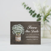 Baby's Breath Mason Jar Rustic Save The Date Cards Aankondigingskaart (Staand voorkant)