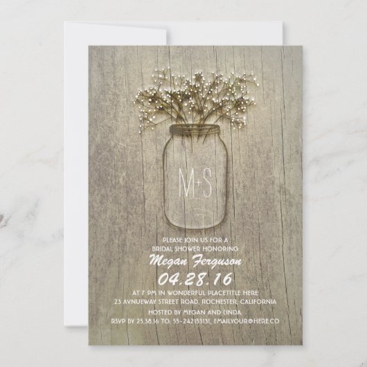 Baby's Breath Mason Jar Rustic Vrijgezellenfeest Kaart (Voorkant)