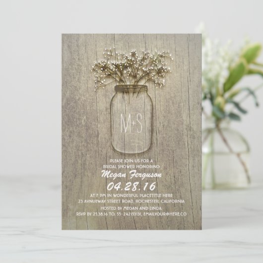 Baby's Breath Mason Jar Rustic Vrijgezellenfeest Kaart (Staand voorkant)