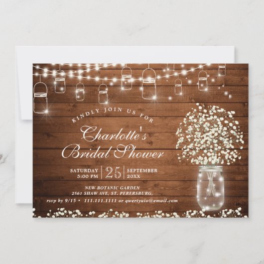 Baby's Breath Mason Jar Rustic Vrijgezellenfeest Kaart (Voorkant)