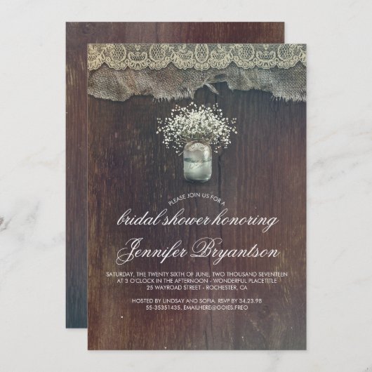 Baby's Breath Mason Jar Rustic Vrijgezellenfeest Kaart (Voorkant / Achterkant)