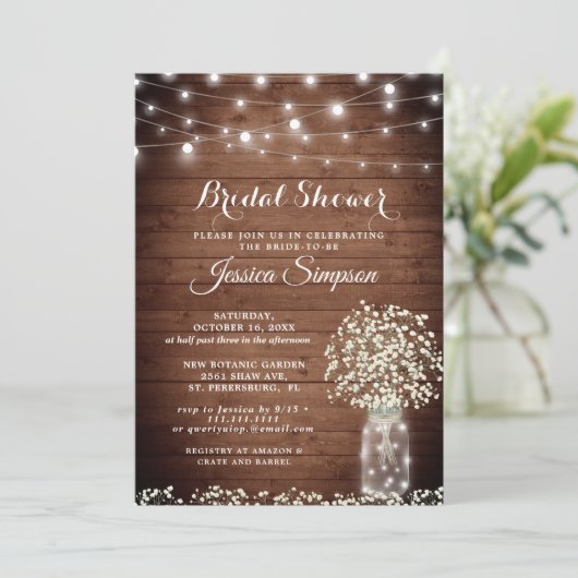 Baby's Breath Mason Jar Rustic Vrijgezellenfeest Kaart (Staand voorkant)