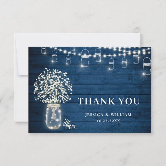 Baby's Breath Mason Jar Rustic Waterverf Bedankkaart (Voorkant)