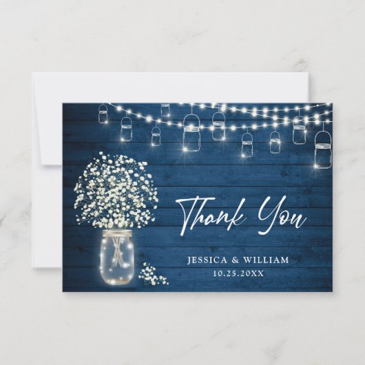 Baby's Breath Mason Jar Rustic Waterverf Bedankkaart (Voorkant)