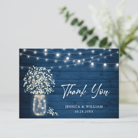 Baby's Breath Mason Jar Rustic Waterverf Bedankkaart (Staand voorkant)