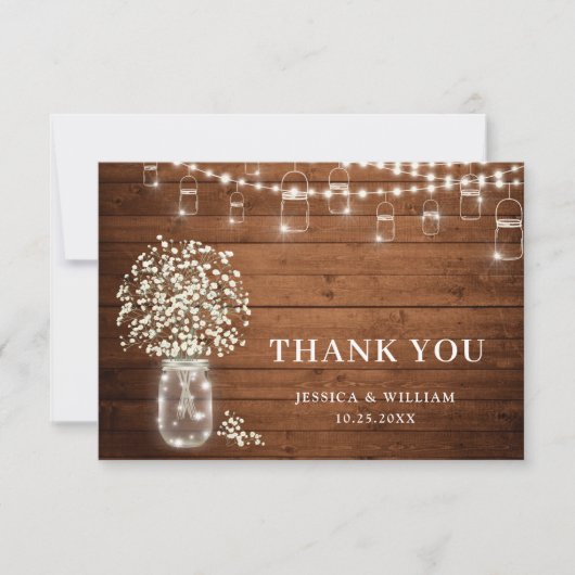 Baby's Breath Mason Jar Rustic Waterverf Bedankkaart (Voorkant)