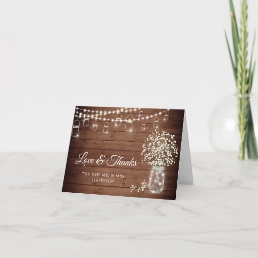 Baby's Breath Mason Jar Rustic Waterverf Floral Bedankkaart (Voorkant)