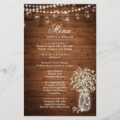 Baby's Breath Mason Jar Rustic Wedding Dinner Menu (Voorkant)