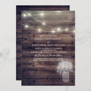 Baby's Breath Mason Jar Rustic Wedding Invitation Kaart