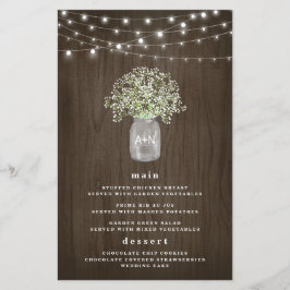 Babys Breath Mason Jar Rustic Wedding Menu Kaarten