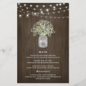 Babys Breath Mason Jar Rustic Wedding Menu Kaarten (Voorkant)