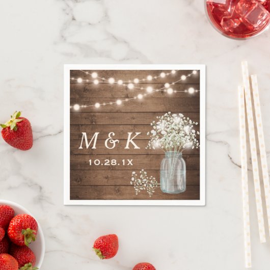 Baby's Breath Mason Jar Rustic Wedding Monogram Servetten (Insitu)