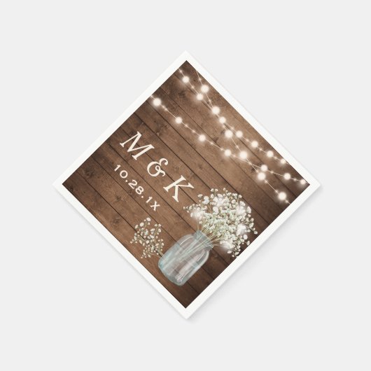 Baby's Breath Mason Jar Rustic Wedding Monogram Servetten (Hoek)