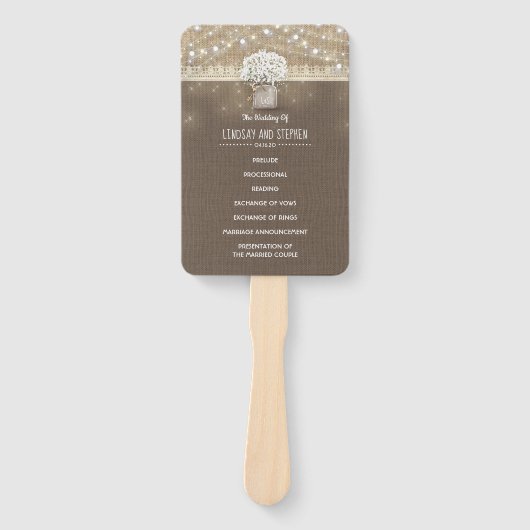 Baby's Breath Mason Jar Rustic Wedding Program Handwaaier (Voorkant)