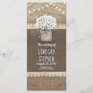 Baby's Breath Mason Jar Rustic Wedding Program Programmakaart