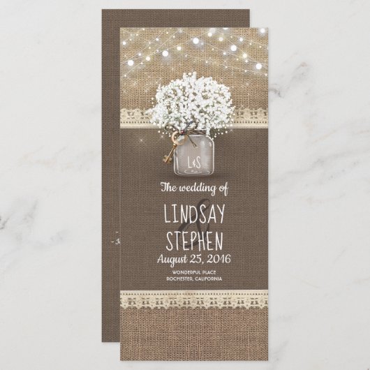 Baby's Breath Mason Jar Rustic Wedding Program Programmakaart (Voorkant / Achterkant)