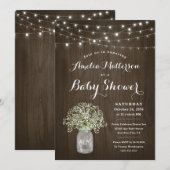 Babys Breath Mason Jar Rustic Wood Baby shower Kaart (Voorkant / Achterkant)