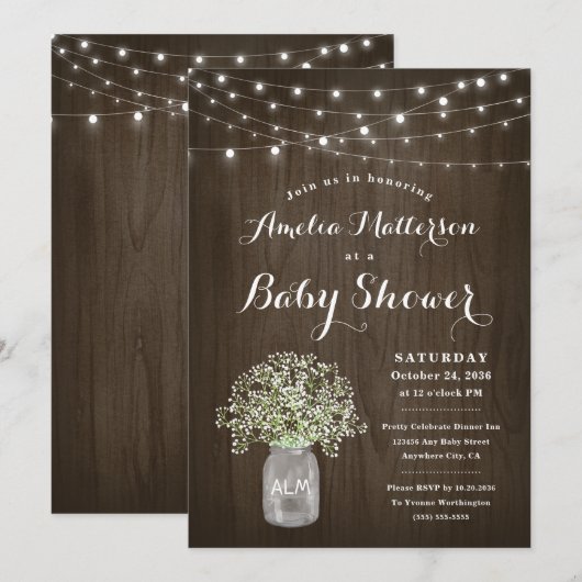 Babys Breath Mason Jar Rustic Wood Baby shower Kaart (Voorkant / Achterkant)