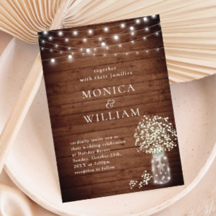 Baby's Breath Mason Jar Rustic Wood Wedding Kaart