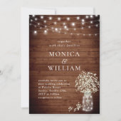 Baby's Breath Mason Jar Rustic Wood Wedding Kaart (Voorkant)