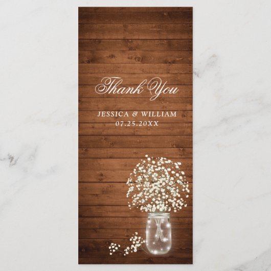 Baby's Breath Mason Jar Rustiek Bruiloft Diner Menu (Achterkant)