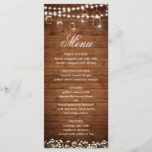Baby's Breath Mason Jar Rustiek Bruiloft Diner Menu