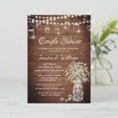 Baby's Breath Mason Jar Rustiek Paar Douche Kaart (Staand voorkant)