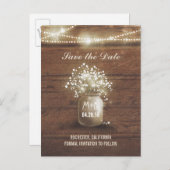 Baby's Breath Mason Jar Rustiek Save the Date Aankondigingskaart (Voorkant / Achterkant)