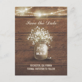 Baby's Breath Mason Jar Rustiek Save the Date Aankondigingskaart