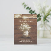 Baby's Breath Mason Jar Rustiek Save the Date Aankondigingskaart (Staand voorkant)