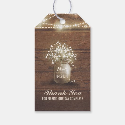 Baby's Breath Mason Jar Rustieke Bruiloft Cadeaulabel (Voorkant)