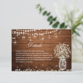 Baby's Breath Mason Jar Rustieke Bruiloft Details Informatiekaartje (Staand voorkant)