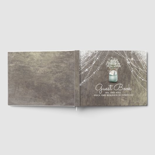 Baby's Breath Mason Jar Rustieke Bruiloft Gastenboek (Volledig)