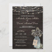 Baby's Breath Mason Jar Rustieke bruiloft uitnodig Kaart (Voorkant)