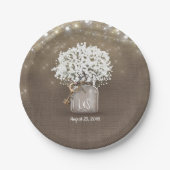 Baby's Breath Mason Jar Rustieke Burlap Bruiloft Papieren Bordje (Voorkant)