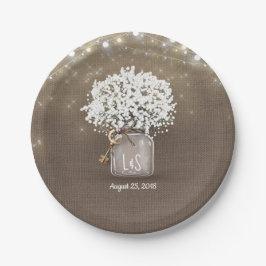 Baby's Breath Mason Jar Rustieke Burlap Bruiloft Papieren Bordje