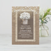Baby's Breath Mason Jar Rustieke Burlap Kant Bruil Kaart (Staand voorkant)