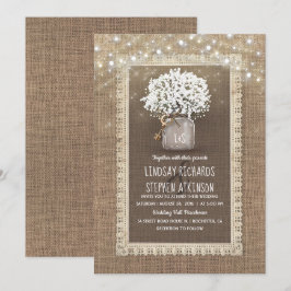 Baby's Breath Mason Jar Rustieke Burlap Kant Bruil Kaart