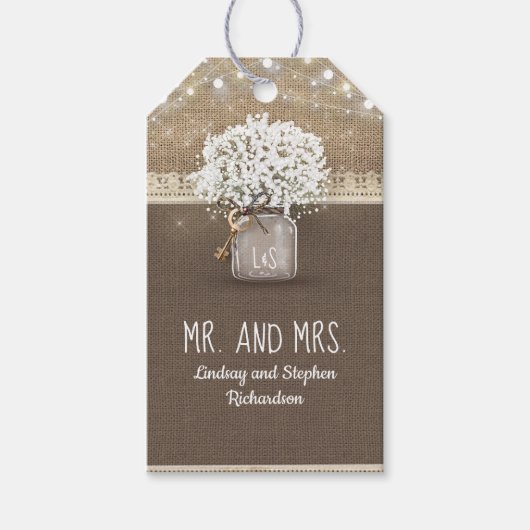 Baby's Breath Mason Jar Rustieke Burlap Kant Cadeaulabel (Voorkant)