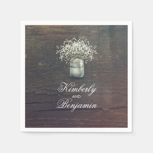 Baby's Breath Mason Jar Rustieke Country Barn Servetten (Voorkant)