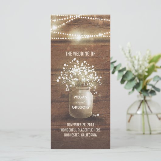Baby's Breath Mason Jar Rustieke Trouwprogramma's Programmakaart (Staand voorkant)