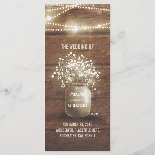 Baby's Breath Mason Jar Rustieke Trouwprogramma's Programmakaart (Voorkant)