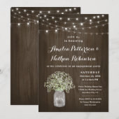 Babys Breath Mason Jar Rustieke Verlovingsfeest Kaart (Voorkant / Achterkant)