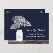 Baby's Breath Mason Jar Save The Date ansichtkaart Aankondigingskaart (Voorkant / Achterkant)