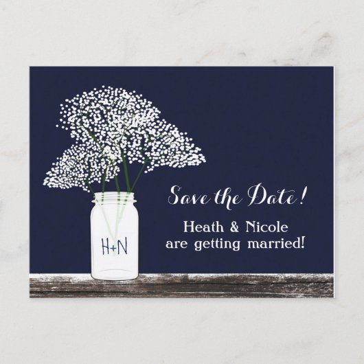 Baby's Breath Mason Jar Save The Date ansichtkaart Aankondigingskaart (Voorkant)