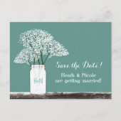 Baby's Breath Mason Jar Save The Date ansichtkaart Aankondigingskaart (Voorkant)