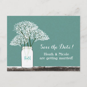 Baby's Breath Mason Jar Save The Date Postkaart Aankondigingskaart