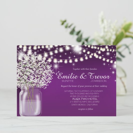 Baby's Breath Mason Jar String Lichten paarse Kaart (Staand voorkant)