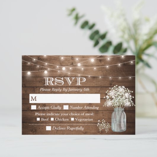 Baby's Breath Mason Jar String Lights Meal RSVP (Staand voorkant)
