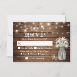 Baby's Breath Mason Jar String Lights Meal RSVP Kaartje